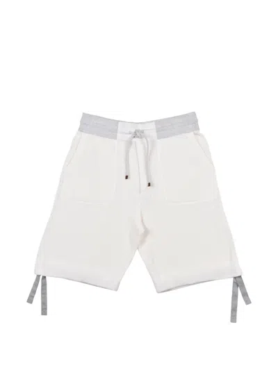 Brunello Cucinelli Cream Ribbed Knit Bermuda Shorts In White