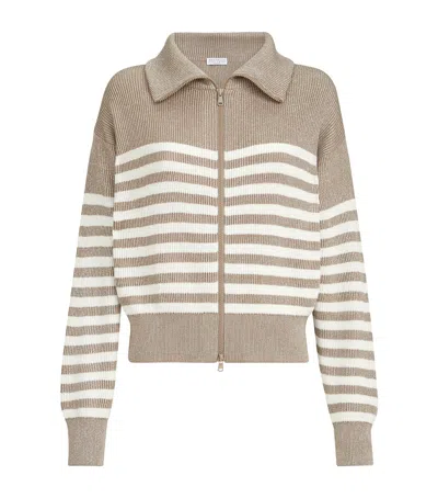 Brunello Cucinelli Rib-knit Stripe Cardigan In Brown