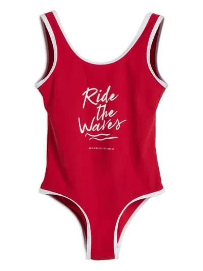 Brunello Cucinelli Kids' Ride The Waves Swimsuit In Red