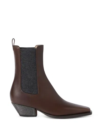 Brunello Cucinelli Chelsea-boots Mit Elegantem Absatz In Brown