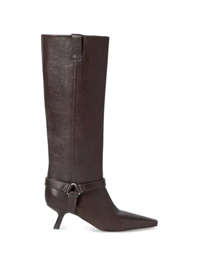 Brunello Cucinelli Riding Leather City Boots With Shiny Loops In Brown