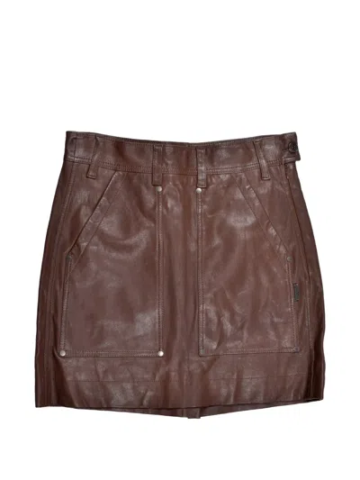 Brunello Cucinelli Rivet-detailed Leather Mini Skirt In Brown