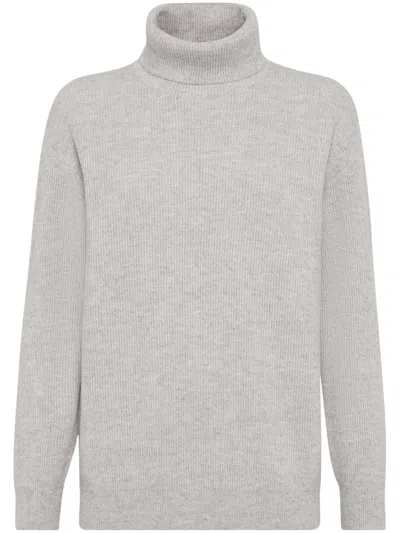 Brunello Cucinelli Roll-neck Cashmere Jumper In Light Grey