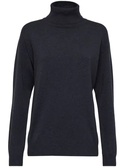 Brunello Cucinelli Cashmere Blend High Neck Sweater In Blue