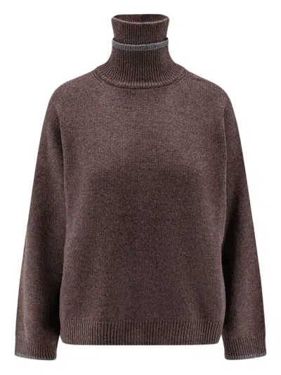 Brunello Cucinelli Roll-neck Embellished Sweater In Brown