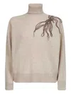 Brunello Cucinelli Women Beige Cashmere Embroidered Roll Neck Sweater In Neutral