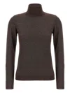 Brunello Cucinelli Shimmering High-neck Knit Sweater In Brown