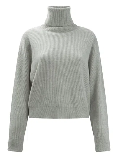 Brunello Cucinelli Roll-neck Ribbed-knit Sweater In Gray