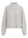 Brunello Cucinelli Beige Cashmere Mock Neck Lana Cashmire Stripe Pullover