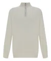 Brunello Cucinelli White Turtleneck Sweater With Zip Men In White