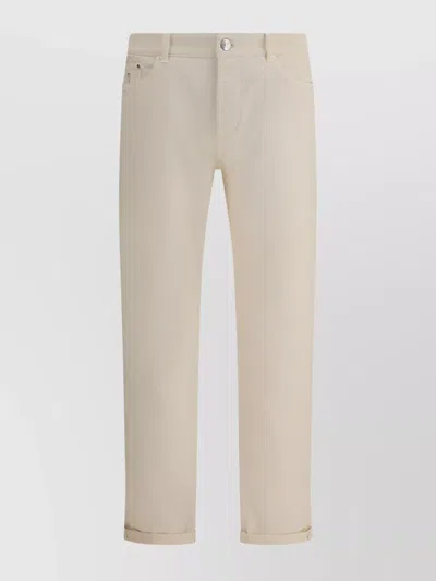 Brunello Cucinelli Rolled Hem Cotton Jeans With Belt Loops In Neutral