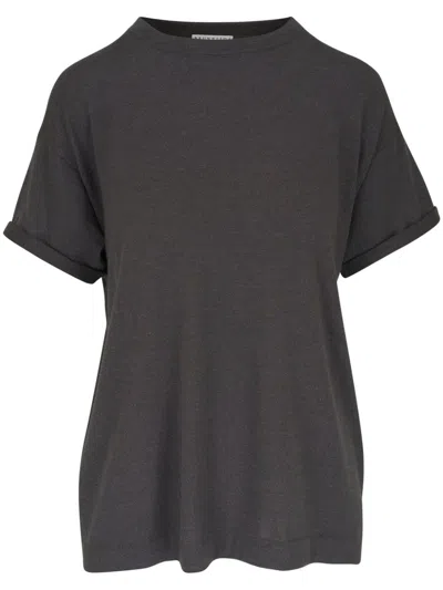 Brunello Cucinelli Rolled-trim Knitted Top In Grey