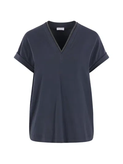 Brunello Cucinelli Rolled-cuff T-shirt In Blue