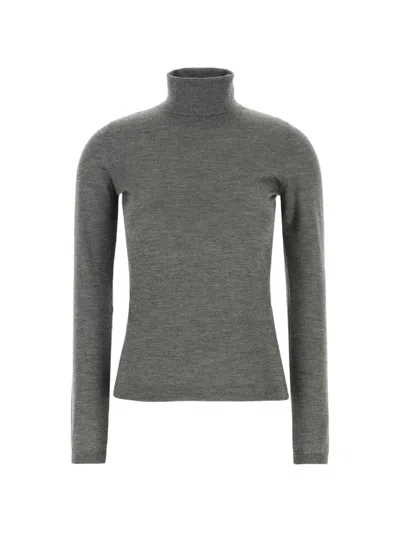 Brunello Cucinelli Cashmere Blend Turtleneck Sweater Long Sleeves In Gray