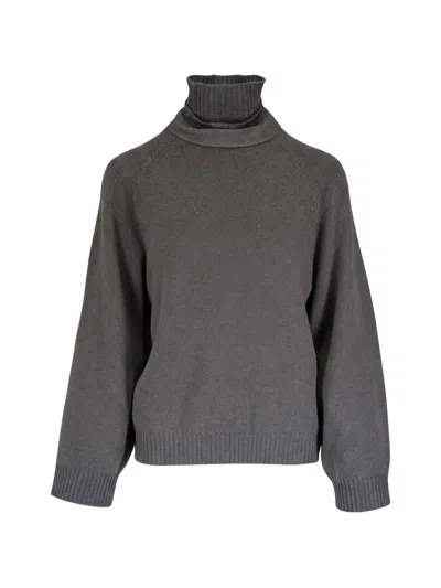 Brunello Cucinelli Roll-neck Raglan-sleeve Sweater In Gray