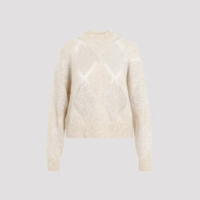 Brunello Cucinelli Diamond Pattern Wool Mohair Sweater In Nude & Neutrals