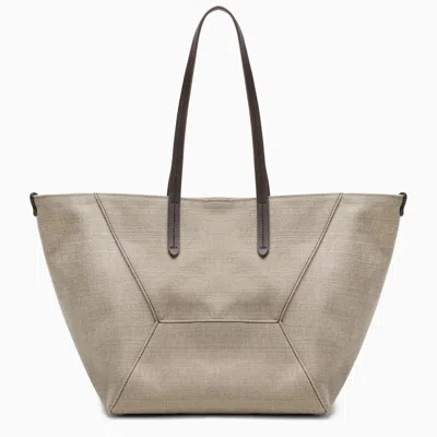 Brunello Cucinelli Rope-coloured Shopper Bag In Cotton And Linen Women In Grey