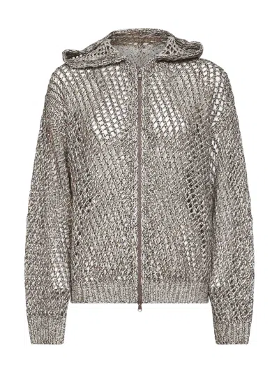 Brunello Cucinelli Rope Silk And Linen Net Knit Dazzling Chiné Cardigan