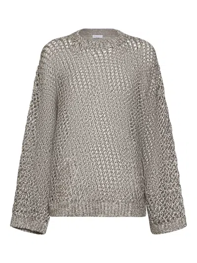 Brunello Cucinelli Rope Silk And Linen Net Knit Dazzling Chiné Sweater