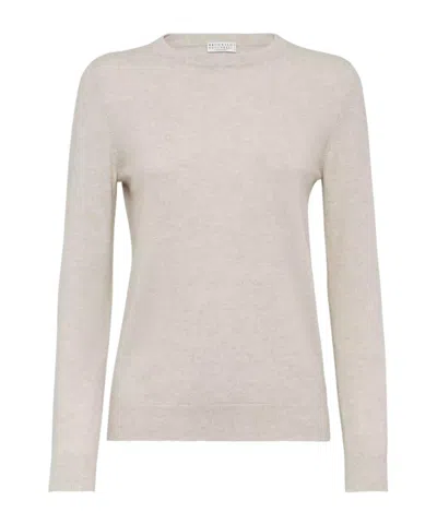 Brunello Cucinelli Round-collar And Long-sleeved Sweater In Beige
