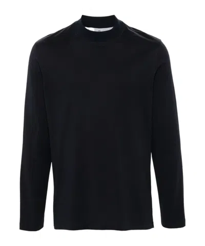 Brunello Cucinelli Round Collar And Long-sleeved T-shirt In Black