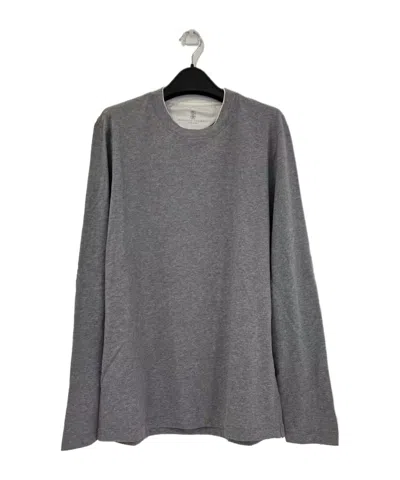 Brunello Cucinelli Round Collar And Long-sleeved T-shirt In Gray
