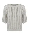 Brunello Cucinelli Open Knit Sweater With Sequined Stripes In Gray