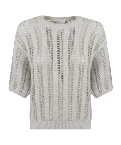 BRUNELLO CUCINELLI BRUNELLO CUCINELLI SHORT-SLEEVED OPEN-KNITTED JUMPER