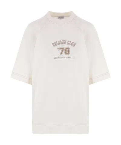 Brunello Cucinelli Round-collar Short-sleeve Sweatshirt In White