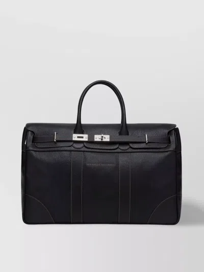 Brunello Cucinelli Round Handle Metal Hardware Travel Bag In Black