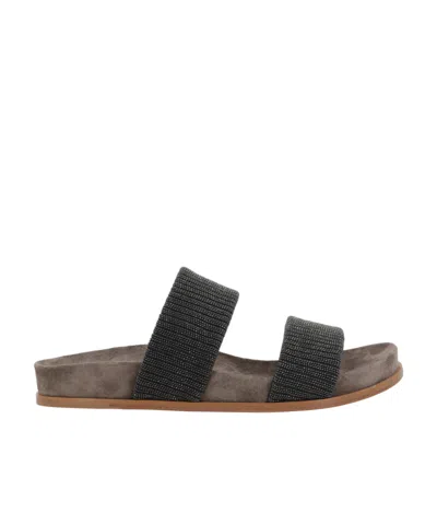 Brunello Cucinelli Round Head Flat Slippers In Black