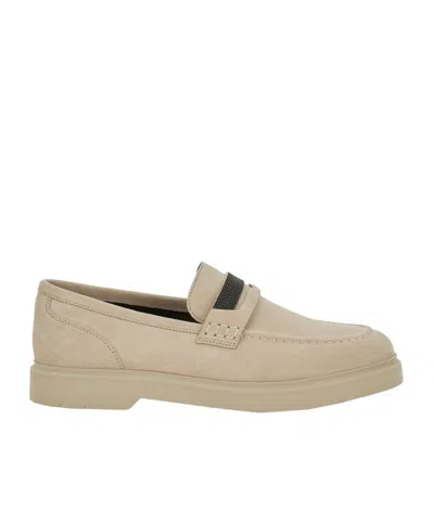 Brunello Cucinelli Embellished Almond Toe Loafers In Nude