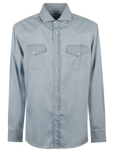 Brunello Cucinelli Round Hem Classic Shirt In Denim Chiaro