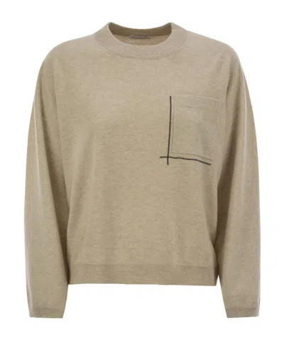 Brunello Cucinelli Round-neck And Long-sleeved Sweater In Nude