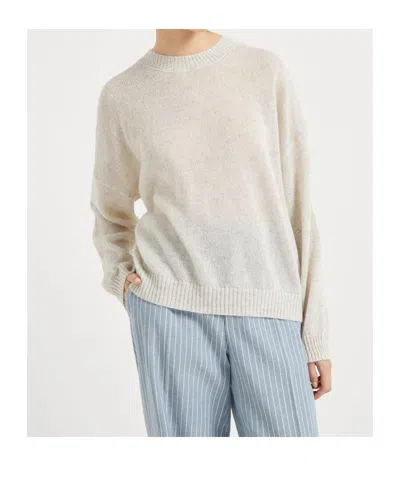 Brunello Cucinelli Round-neck And Long-sleeved Sweater In White