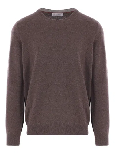 Brunello Cucinelli Round-neck Cashmere Sweater In Brown
