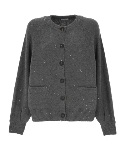 Brunello Cucinelli Round Neck Long-sleeved Sweater In Gray