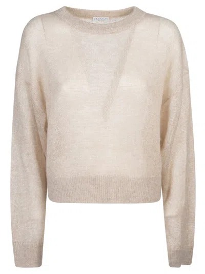 Brunello Cucinelli Round Neck Loose Fit Jumper In Seashell