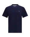 Brunello Cucinelli Cotton Jersey Crew Neck T-shirt With Logo Clothing In Blue