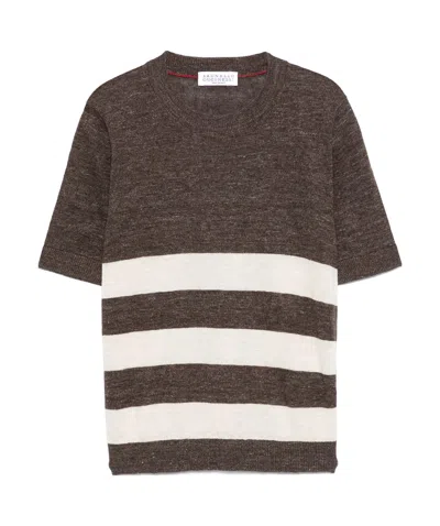Brunello Cucinelli Round Neck Short Sleeve T-shirt In Brown