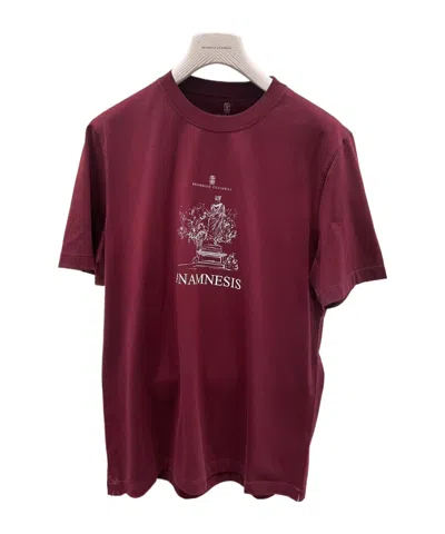 Brunello Cucinelli Graphic-print Cotton T-shirt In Burgundy