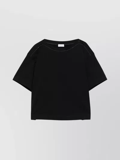 Brunello Cucinelli Round Neck Short Sleeve T-shirt With Jewel Chain In Black