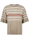 Brunello Cucinelli Round Neck Short Sleeves Sweater In Brown