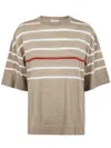 Brunello Cucinelli Round Neck Short Sleeves Sweater In Brown