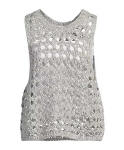 Brunello Cucinelli Round Neck Sleeveless Knit Sweater In Gray