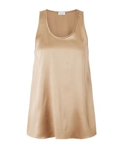 Brunello Cucinelli Round Neck Sleeveless Vest In Brown