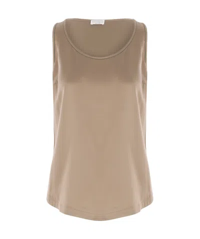 Brunello Cucinelli Round Neck Sleeveless Vest In Nude