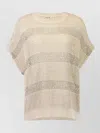 Brunello Cucinelli Openwork Knit Crewneck Top With Micro Sequins In Brown