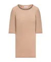 Brunello Cucinelli Round Neck Striped Sweater In Nude