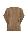 Brunello Cucinelli Brown Cotton Ribbed Net Sweater In Brown